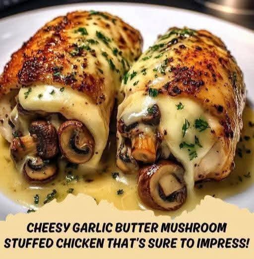 Cheesy Garlic Butter Mushroom Stuffed Chicken – Elegant, Juicy & Packed With Flavor