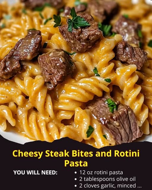 Cheesy Steak Bites and Rotini Pasta – Creamy, Comforting & Packed With Flavor
