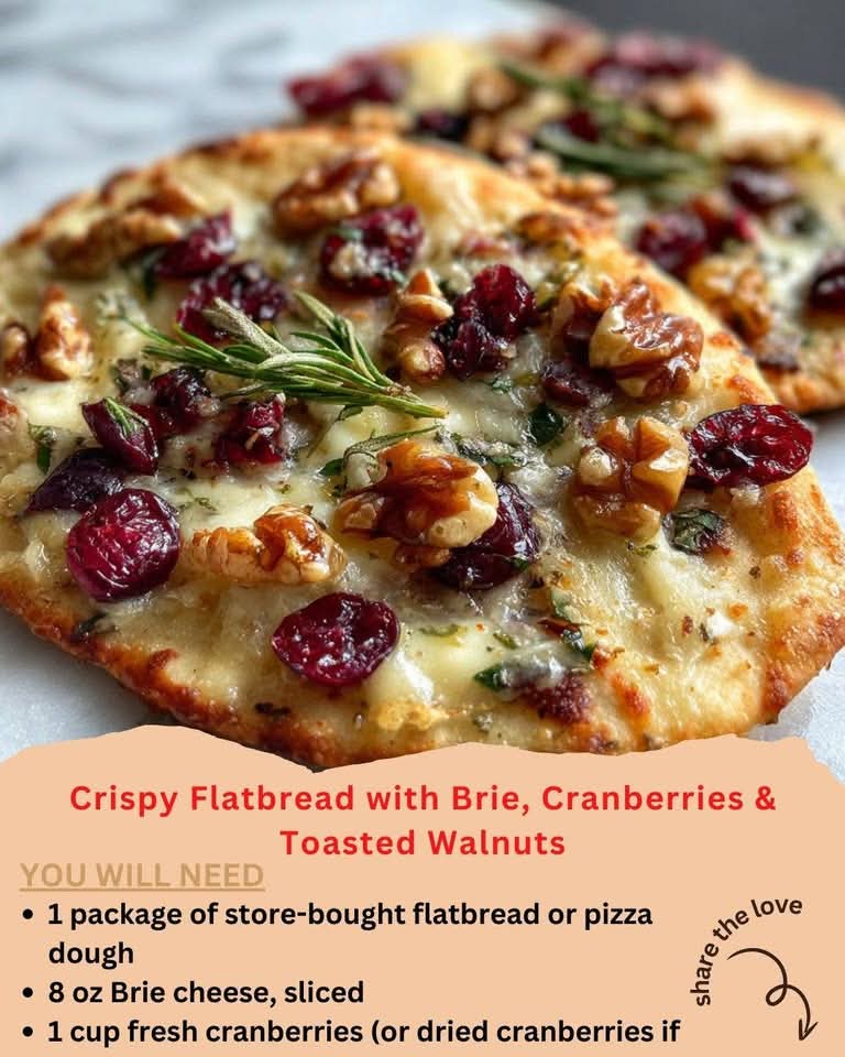 Crispy Flatbread with Brie, Cranberries & Toasted Walnuts – A Gourmet Appetizer in Minutes!