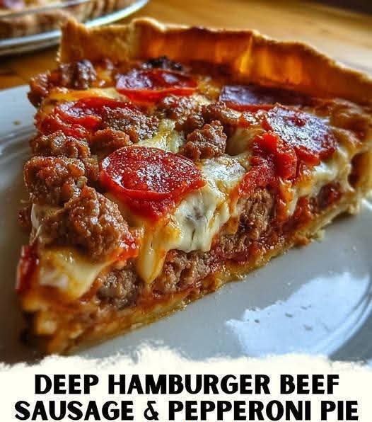 Deep Hamburger Beef Sausage & Pepperoni Pie – Hearty, Cheesy, and Perfect for Parties