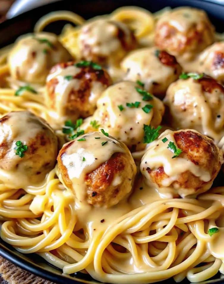 Garlic Butter Chicken Balls with Creamy Parmesan Pasta