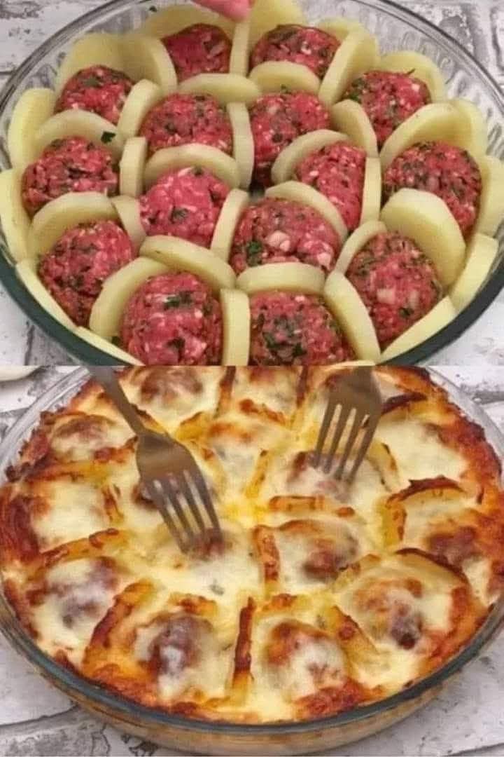 Boil Potatoes and Slice Them… Arrange with Meatballs and Cheese and Bake for a Delicious French Treat