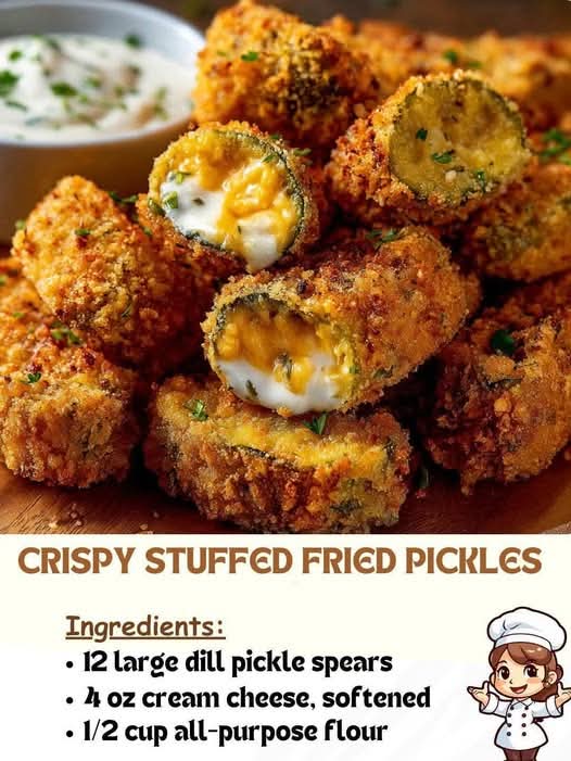 Crispy Stuffed Fried PicklesGolden, Crunchy Pickles Stuffed with Creamy Cheese Goodness