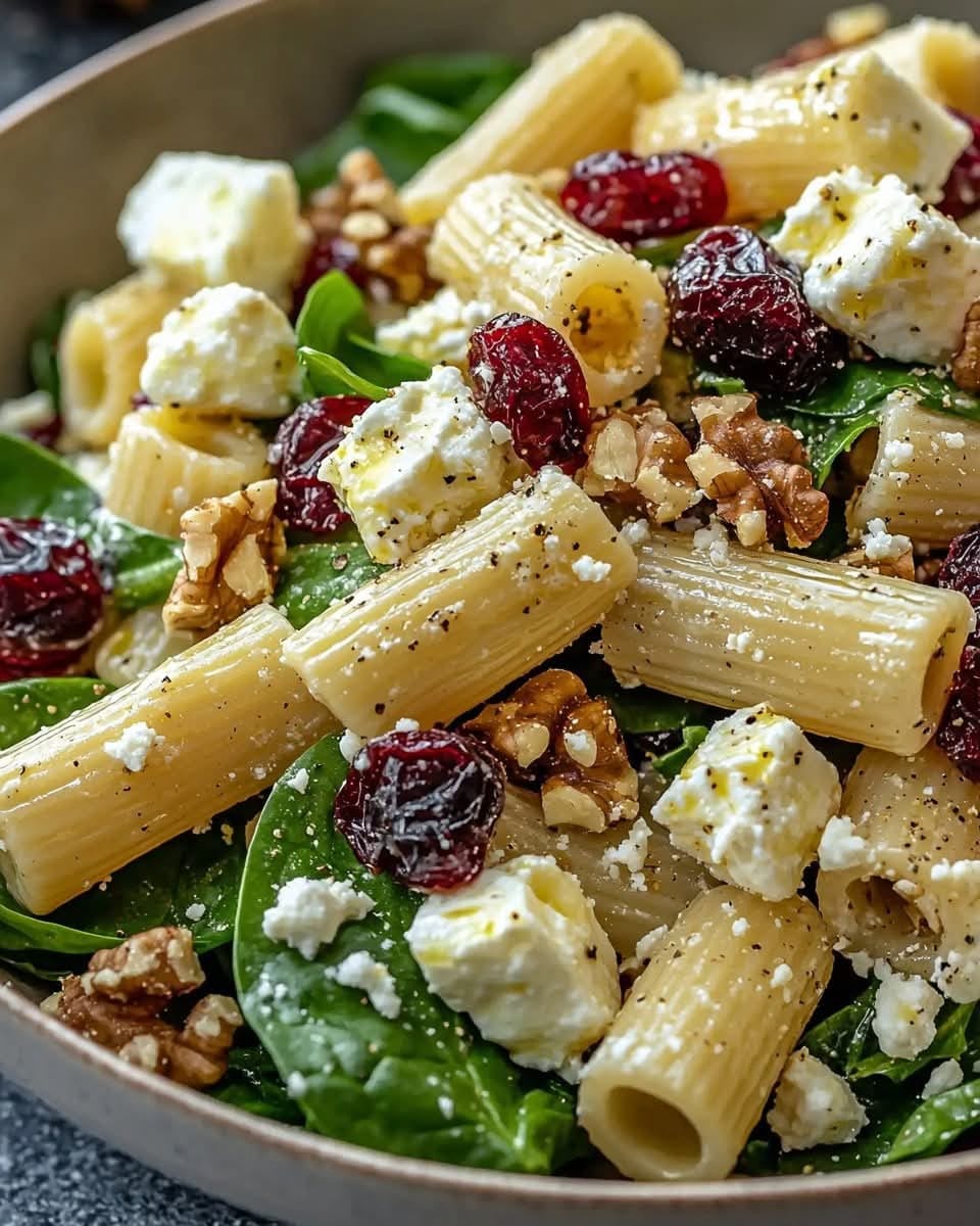 Feta & Cranberry Rigatoni Salad with Lemon Vinaigrette